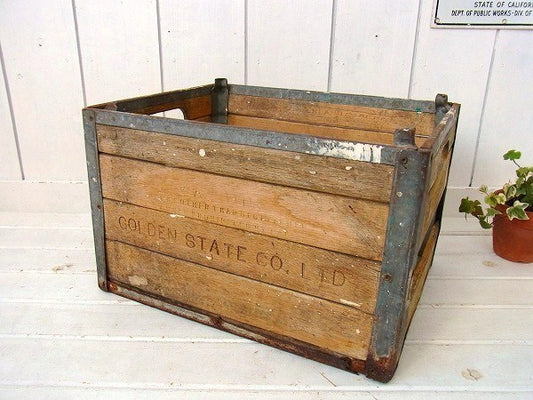 【GOLDEN STATE CO】白いペンキ付き・ヴィンテージ・ウッドボックス/木箱/ガレージ