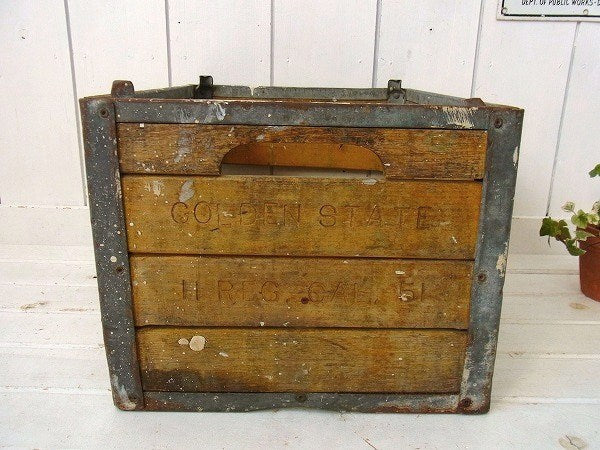 【GOLDEN STATE CO】白いペンキ付き・ヴィンテージ・ウッドボックス/木箱/ガレージ