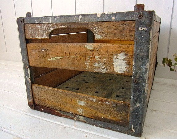 【GOLDEN STATE CO】白いペンキ付き・ヴィンテージ・ウッドボックス/木箱/ガレージ