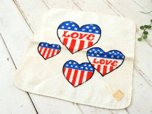 LOVE 星条旗&ハート柄・デッドストック・70's・ヴィンテージ・ハンドタオル・ヒッピースタイル