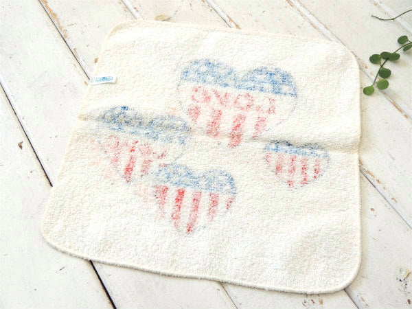 LOVE 星条旗&ハート柄・デッドストック・70's・ヴィンテージ・ハンドタオル・ヒッピースタイル