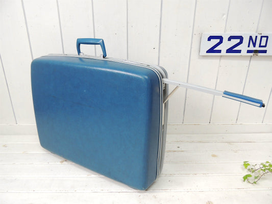 【サムソナイト】青色・キャスター付き・水玉柄・ヴィンテージ・スーツケース/トランク USA