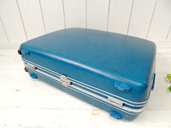【サムソナイト】青色・キャスター付き・水玉柄・ヴィンテージ・スーツケース/トランク USA