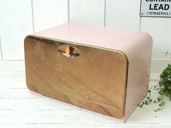 LINCOLN ピンク×ゴールドトーン・2段式・ブレッドケース・アメリカンビンテージ・キッチン雑貨