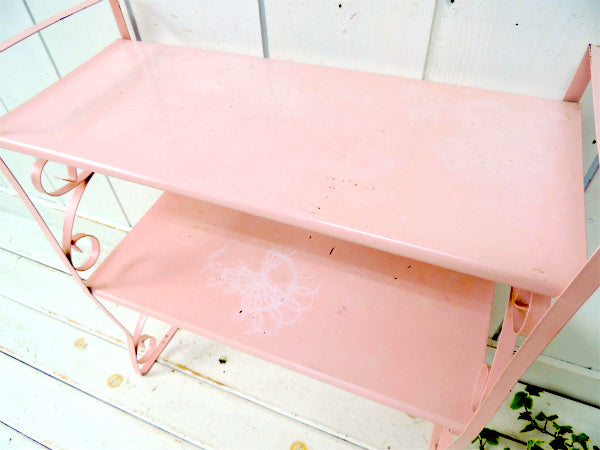 ベビーピンク色・2段式・脚付きアンティーク・シェルフ/飾り棚/ディスプレイシェルフ USA