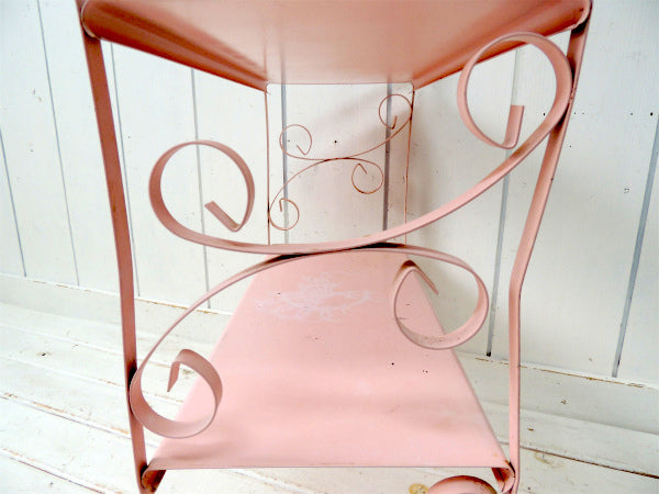 ベビーピンク色・2段式・脚付きアンティーク・シェルフ/飾り棚/ディスプレイシェルフ USA