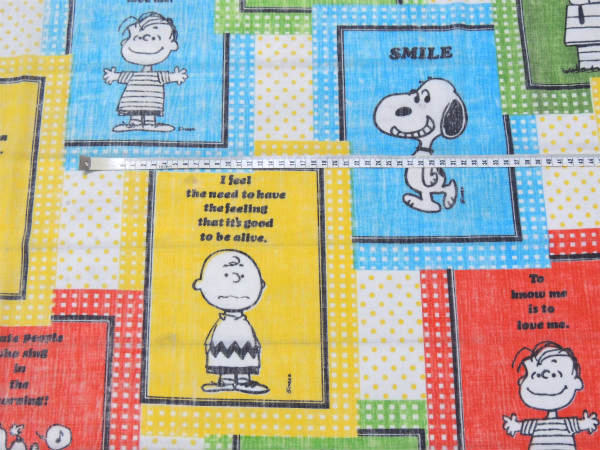 【スマイル・スヌーピー】ピーナッツの仲間・パネル柄・70'ヴィンテージ・ユーズドシーツ(フラット)