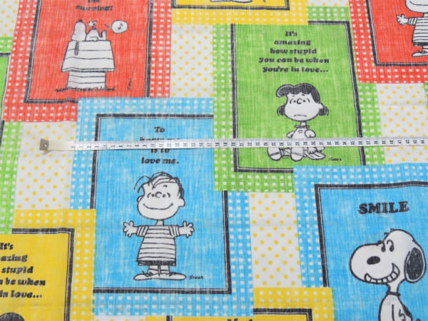 【スマイル・スヌーピー】ピーナッツの仲間・パネル柄・70'ヴィンテージ・ユーズドシーツ(フラット)