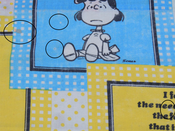 【スマイル・スヌーピー】ピーナッツの仲間・パネル柄・70'ヴィンテージ・ユーズドシーツ(フラット)