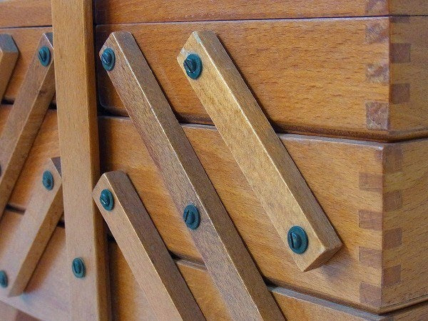 ルーマニア製・脚付き・木製アンティーク・ソーイングボックス・裁縫箱
