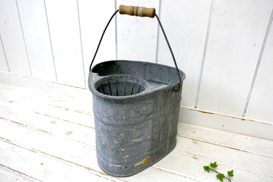 シャビー USA モップ絞り付き・三角形・ヴィンテージ・ブリキバケツ バケツ エクステリア 生活雑貨