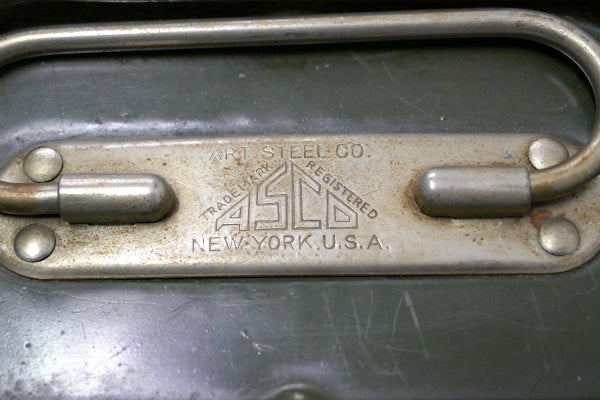 【ASCO】鍵付き・2段式・カーキ・メタル製・工業系・ヴィンテージ・キャッシュボックス・金庫 USA