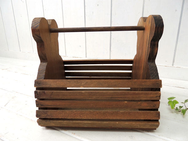 テディベア&クマ型・木製・ヴィンテージ・バスケット ウッドバスケット おもちゃ箱 USA