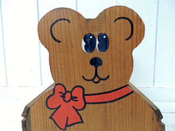 テディベア&クマ型・木製・ヴィンテージ・バスケット ウッドバスケット おもちゃ箱 USA