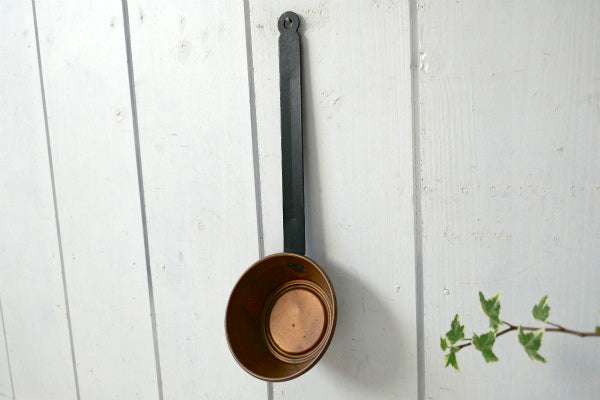 OLD 銅製 ロングハンドル ヴィンテージ コッパーパン 片手鍋 銅鍋 キャンプ アウトドア 暖炉