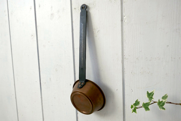 OLD 銅製 ロングハンドル ヴィンテージ コッパーパン 片手鍋 銅鍋 キャンプ アウトドア 暖炉