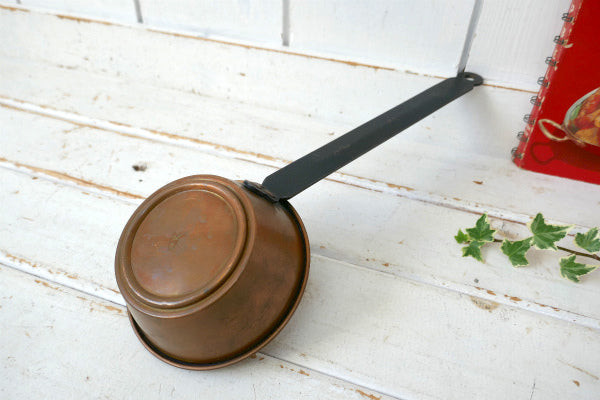 OLD 銅製 ロングハンドル ヴィンテージ コッパーパン 片手鍋 銅鍋 キャンプ アウトドア 暖炉