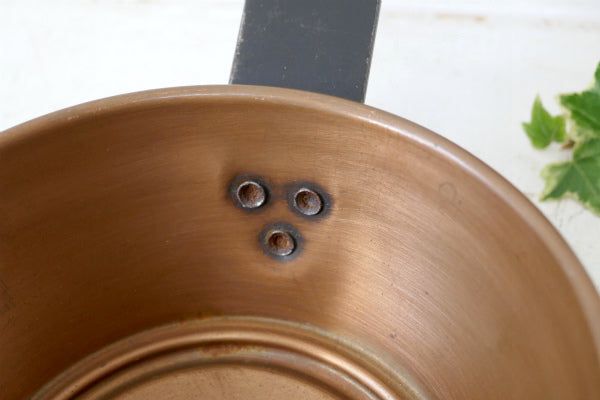 OLD 銅製 ロングハンドル ヴィンテージ コッパーパン 片手鍋 銅鍋 キャンプ アウトドア 暖炉