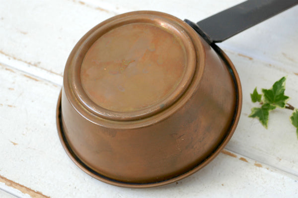 OLD 銅製 ロングハンドル ヴィンテージ コッパーパン 片手鍋 銅鍋 キャンプ アウトドア 暖炉