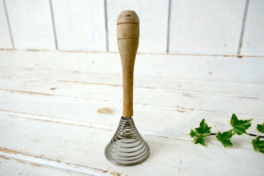 シャビー 木製ハンドル コイル式 ヴィンテージ ハンドミキサー 泡立て器 エッグウィスク ホイッパー