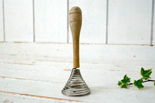 シャビー 木製ハンドル コイル式 ヴィンテージ ハンドミキサー 泡立て器 エッグウィスク ホイッパー