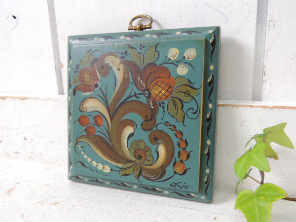 【シックなカラー&フラワー柄】トールペイント・木製・ヴィンテージ・壁掛け・ハンドペイント・USA