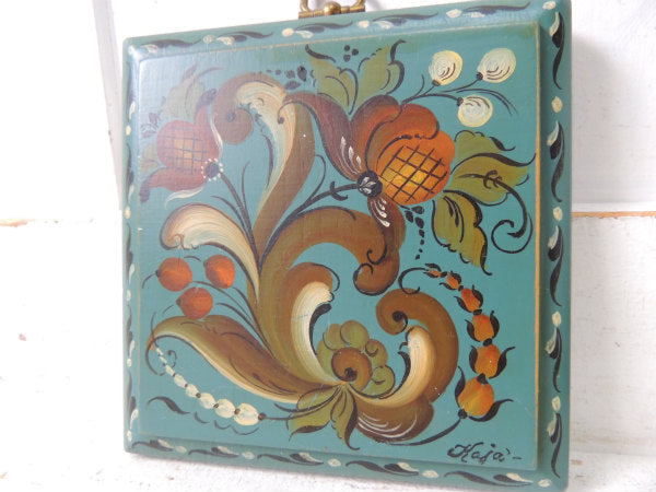 【シックなカラー&フラワー柄】トールペイント・木製・ヴィンテージ・壁掛け・ハンドペイント・USA