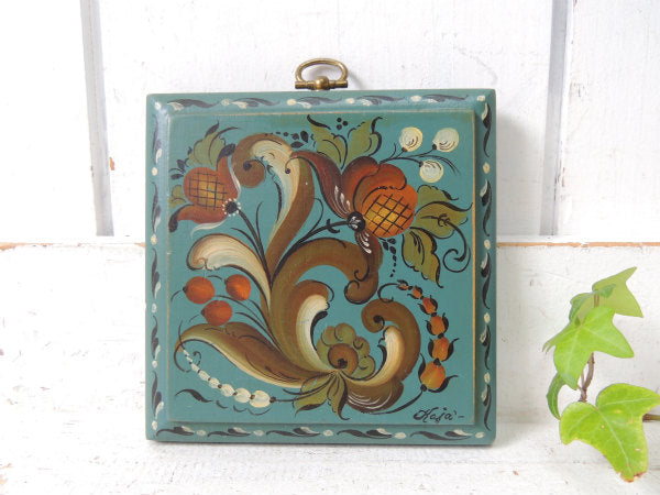 【シックなカラー&フラワー柄】トールペイント・木製・ヴィンテージ・壁掛け・ハンドペイント・USA