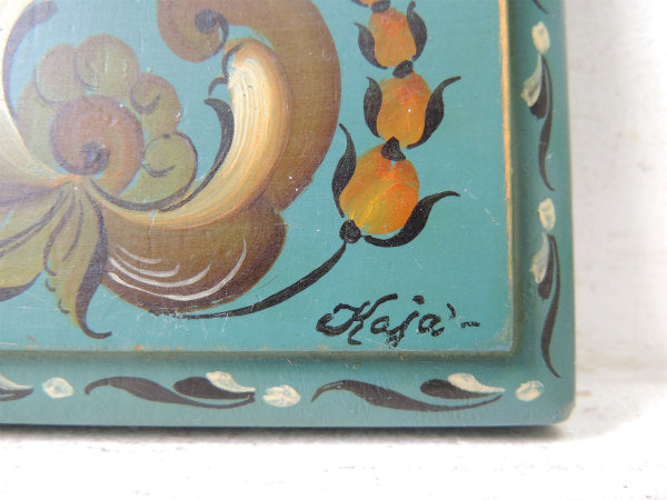 【シックなカラー&フラワー柄】トールペイント・木製・ヴィンテージ・壁掛け・ハンドペイント・USA