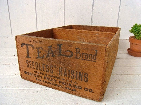 カリフォルニア・レーズンの仕切り付き・木製・ヴィンテージ・ウッドボックス/木箱 USA