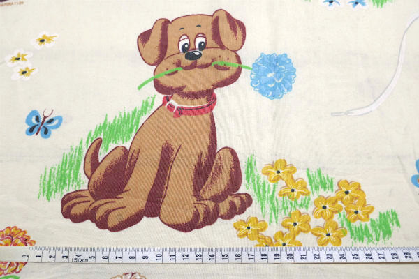 【パウンドパピーズ】たくさんの子犬・80's・ヴィンテージ・ユーズドシーツ(フラットタイプ) USA