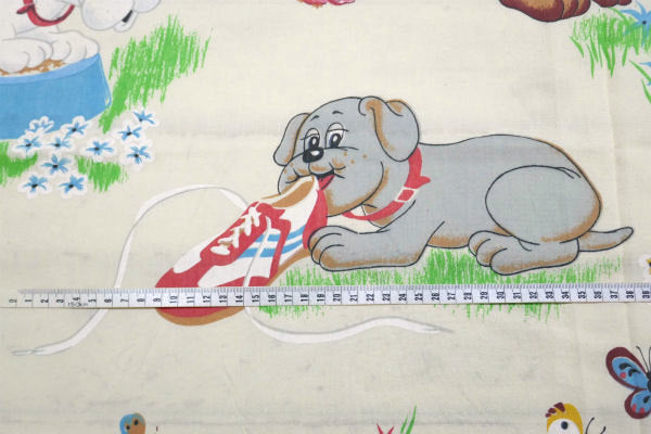 【パウンドパピーズ】たくさんの子犬・80's・ヴィンテージ・ユーズドシーツ(フラットタイプ) USA