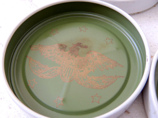 イーグル&星モチーフ・ミリタリーグリーン・ヴィンテージ・コースター8枚セット&専用スタンド付き