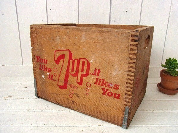 【7UP】セブンアップ・ヴィンテージ・ウッドボックス/木箱/あられ組み USA
