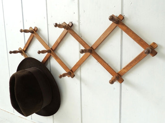 ノスタルジック・木製壁掛け・ジャバラ式・アンティーク・ハットラック/コートフック USA