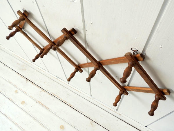 ノスタルジック・木製壁掛け・ジャバラ式・アンティーク・ハットラック/コートフック USA