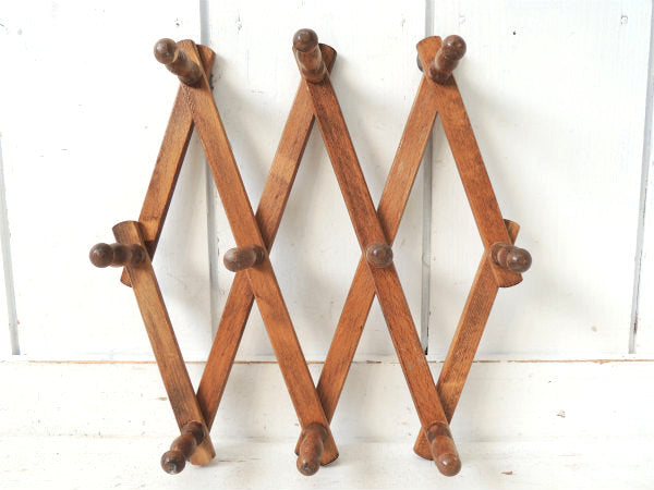 ノスタルジック・木製壁掛け・ジャバラ式・アンティーク・ハットラック/コートフック USA