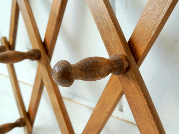 ノスタルジック・木製壁掛け・ジャバラ式・アンティーク・ハットラック/コートフック USA