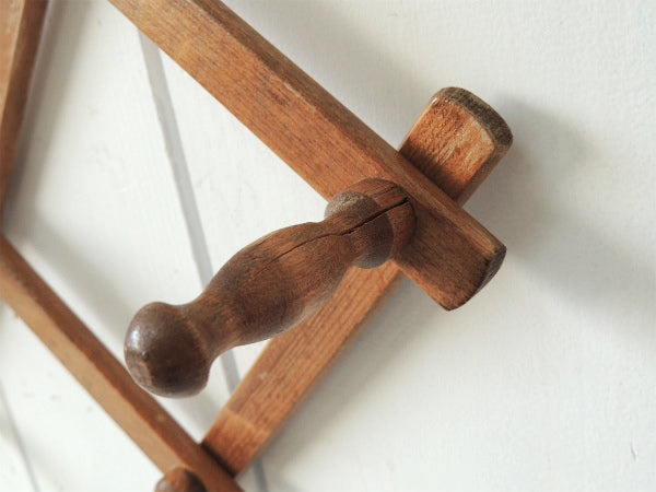 ノスタルジック・木製壁掛け・ジャバラ式・アンティーク・ハットラック/コートフック USA