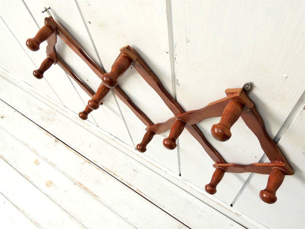 【レトロ可愛いデザイン】古い木製・ジャバラ式・アンティーク・ハットラック/コートフック USA
