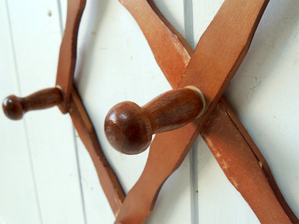 【レトロ可愛いデザイン】古い木製・ジャバラ式・アンティーク・ハットラック/コートフック USA