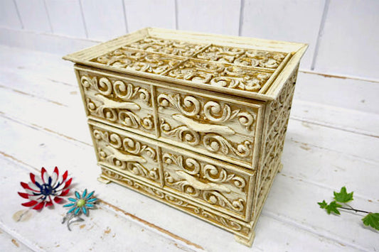 Lerner 素敵なエンボス模様・2段式・ヴィンテージ・ジュエリーケース 宝石箱 卓上チェスト US