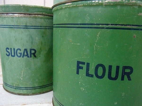 グリーンのティン製・入れ子式・アンティーク・キャニスター・4個セット/ティン缶 USA