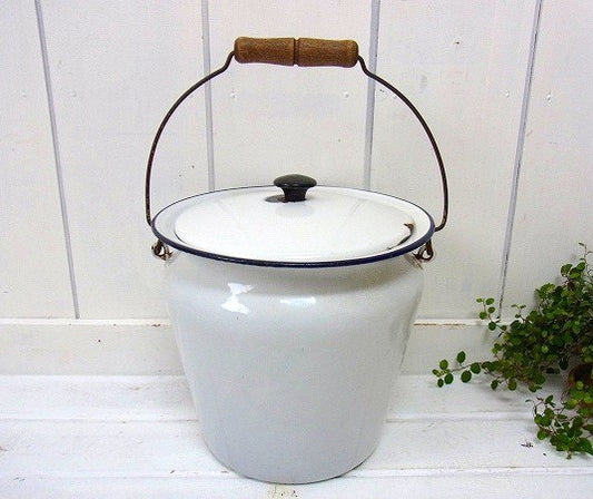 ハンドル&蓋付き・アンティーク・ホーロー缶　USA