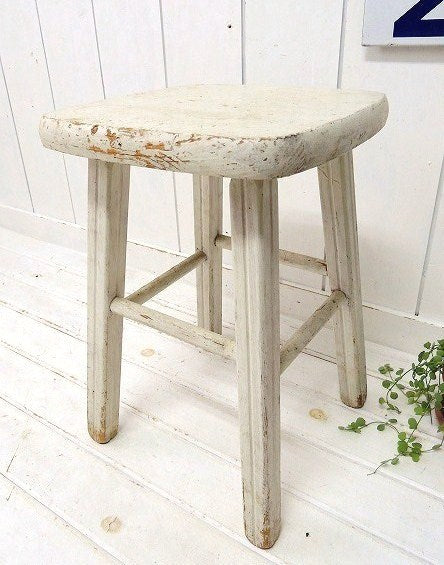【USA・白色】シャビーな木製イス・アンティーク・スツール・チェア・椅子