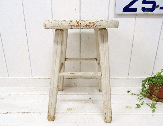 【USA・白色】シャビーな木製イス・アンティーク・スツール・チェア・椅子