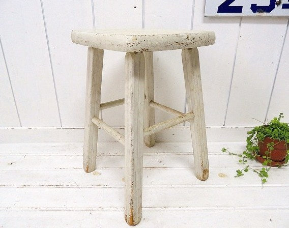 【USA・白色】シャビーな木製イス・アンティーク・スツール・チェア・椅子