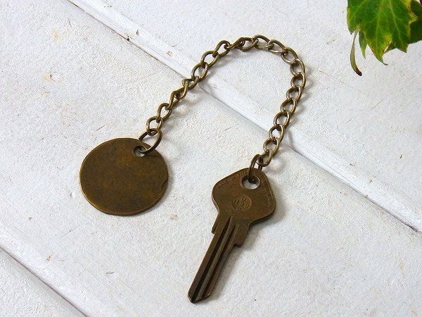 【アンカーマーク・ミリタリー】チェーン付き・ヴィンテージ・真鍮ナンバータグ&鍵・キーホルダー・マリン