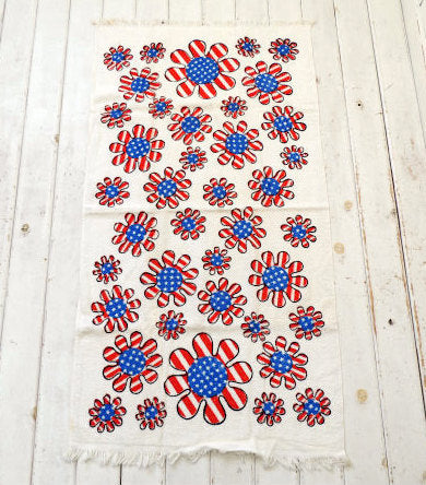 フラワー×アメリカ国旗・コットン100%・デッドストック・70'sヴィンテージ・バスタオル・タオル