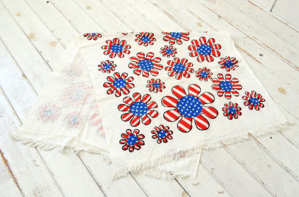 フラワー×アメリカ国旗・コットン100%・デッドストック・70'sヴィンテージ・バスタオル・タオル